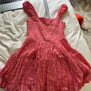 Free People Pink and Red Smocked Skirt
